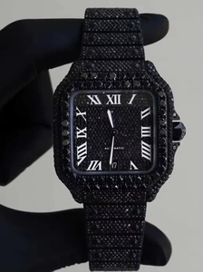 Luxury Black Diamond <b>Watch</b> Square <b>Case</b> 30mm ETA Automatic Analog Roman Numeral Glass Dial Stainless Steel Band 20mm - Product Image 3