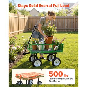 Carrello da Giardino in Acciaio con Ruote da 500 LBS, Sedile e Vassoio Porta Attrezzi per Giardinaggio Pesante - Product Image 2