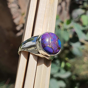 แหวนผู้ชายทรงกลมพลอยทองแดงเทอร์ควอยซ์สีม่วงอัญมณี925เงินสเตอร์ลิงดั้งเดิมจากอินเดียขายส่ง - Product Image 6