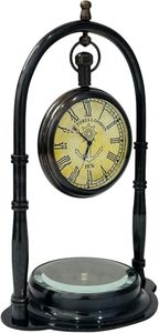 Art Deco Brass Quartz Silent Desk <b>Clock</b> Compass Set Antique Finish Decorative Maritime Home Office Decor <b>Clocks</b> - Product Image 5