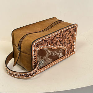 Personalized Hand Tooled Leather Travel Toiletry <b>Bag</b> <b>Large</b> Capacity Cosmetic <b>Bag</b> Cowhide Portable <b>Storage</b> Makeup <b>Bag</b> for Women - Product Image 4
