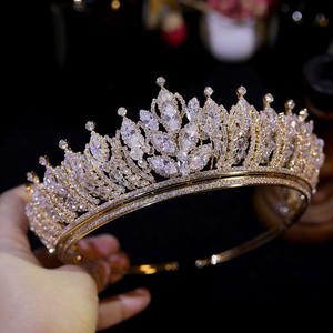 มงกุฎเพชรซิร์คอนสุดหรูสำหรับเจ้าสาว มงกุฎทองคำสำหรับงานแต่งงาน เครื่องประดับศีรษะคริสตัลสำหรับราชินี มงกุฎสำหรับงานประกวด ผู้หญิง งานปาร์ตี้ เครื่องประดับผม <span class=keywords><strong>A1723</strong></span> - Product Image 5