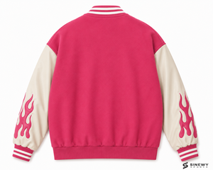 Veste universitaire SINEWY SPORTS Rose Madder avec manches crème, motif brodé palmier et lettres LA, style preppy unisexe, pour l'automne - Product Image 2