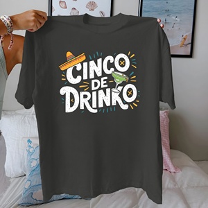 Cinco Drop Five of Drinko T-shirt en tricot imprimé décontracté 100 % coton pour femme, coupe confortable - Product Image 4