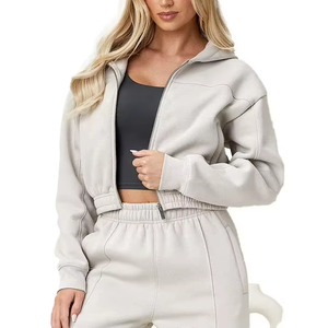 Fabricant OEM/ODM Personnalisé – Sweat à Capuche Court Femme Oversize avec Fermeture Éclair – Fournisseur de Sweats à Capuche Tendance en Coton Lourd Doublé 100% - Product Image 4