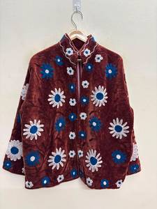 Handmade Floral Velvet Suzani Embroidered <b>Reversible</b> Jacket Boho Chic Ethnic Vintage Style Outerwear Wholesale Bohemian <b>Coat</b> - Product Image 1