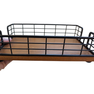 Support à serviettes en bois avec cadre métallique – Panier à serviettes en chêne et fer pour comptoir de salle de bain, salle d'eau et table à manger - Product Image 2