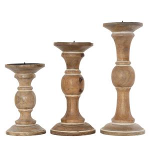 Juego de Portavelas de Madera Blanqueada, Trío de Candelabros de Madera Torneados a Mano - Product Image 4