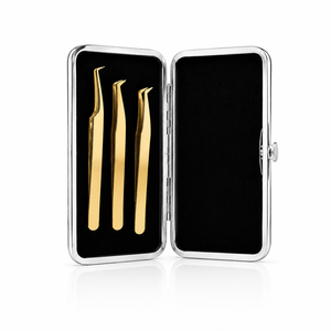 Pinzas para Extensión de Pestañas de Volumen Ruso, de Acero Inoxidable Japonés, Chapadas en Oro de 24K, de 90 Grados, Delgadas y con Punta Puntiaguda - Product Image 1