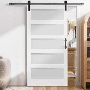 42 pouces. X 84 In. Kit de quincaillerie pour porte de grange non finie de 7 pieds avec 5 panneaux en verre trempé, installation simple - Poignée de porte coulissante pour grange - Product Image 1