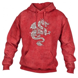 Sudadera con Capucha Personalizada con Dragón de Pedrería y Lavado Ácido Rojo, Estilo Vintage Streetwear, de Forro Polar Grueso 100% Algodón para Hombre - Product Image 1