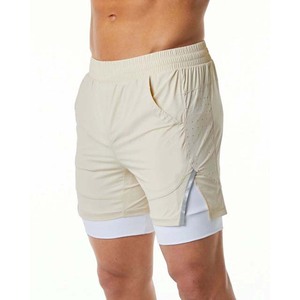 Shorts pour hommes à couleur unie, séchage rapide, avec cordon de serrage, taille mi-haute, vêtements de sport décontractés, gris, en polyester - Product Image 4