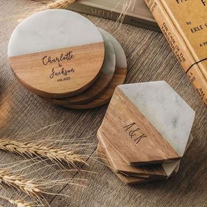 Round Marble Accent Wooden <b>Drink</b> <b>Coasters</b> Handmade Table Protection Accessories For Hot <b>Drinks</b> Cold Beverages And Everyday Home - Product Image 1