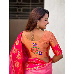 Sari en soie douce rose pâle Lotus Paithani par Elite Weaves 650g Vêtements indiens et pakistanais - Product Image 3