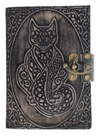 Carnet de croquis New Era Authentic Cat en cuir véritable cousu avec du fil, couverture en cuir véritable, papier en coton fait main, 120 feuilles, fermeture à fermoir, chat noir