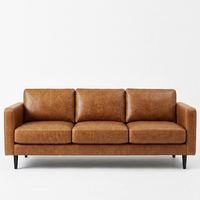 Elegante Sofá Cama de Cuero Vacuno Genuino de Estilo Moderno, 3 Plazas, Estructura de Madera Marrón, Muebles para Sala de Estar, Estilo Villa