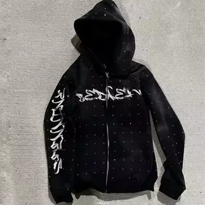 Fabricant de vêtements OEM, sweat-shirt à fermeture éclair avec logo personnalisé en strass et pantalon de jogging, ensemble de survêtement 2 pièces pour hommes - Product Image 5