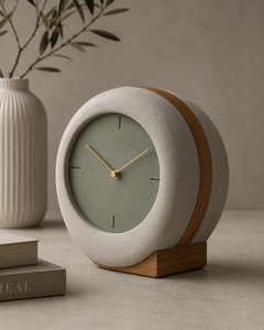 Minimalist Ceramic Desk <b>Clock</b> With Green Face And Wood Accents Silent Quartz Movement - Product Image 1
