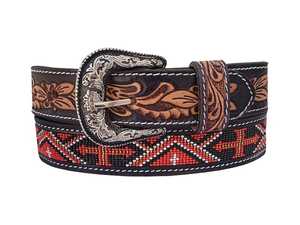 Ceinture en cuir perlée de style occidental avec motif floral, boucle argentée, style ethnique décontracté, ceinture artisanale durable - Product Image 2
