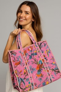 Handmade Fashion for Striped Quilted Cotton Tote Bag with Two Open Straps Bohemian Market Bag - Product Image 2