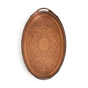 Home Decor Modern Designer Patten <b>Copper</b> Serving Tray Oval Shape With Pierced Border And Two <b>Handles</b> For <b>Kitchen</b> Use On Sale - Product Image 1