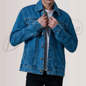 Veste en jean bleu moyen personnalisée pour homme, coupe slim, délavée, en coton, style décontracté, multi-poches, streetwear, manteau d'extérieur - Product Image 4