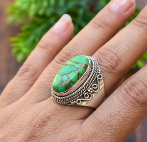 Wholesale Green Copper Turquoise <b>Ring</b> 925 Sterling Silver <b>Ring</b> Rose Gold Yellow Gold Plated Vintage Handmade Jewelry - Product Image 2