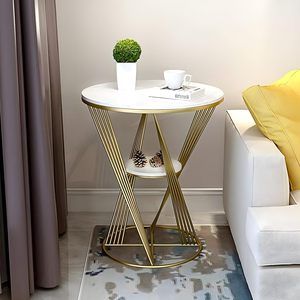 Mesa de Centro Redonda de Estilo Industrial Moderno, con Tapa de Mármol Negro y Marco de Metal Dorado, Estante de Almacenamiento para Ahorrar Espacio, Mueble para Sala de Estar, 45x55cm - Product Image 4