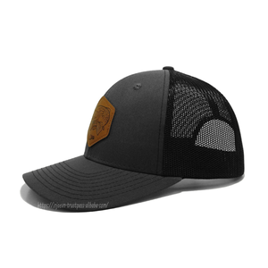 Wholesale Classic Leather Patch Mesh Trucker <b>Hat</b> 6 Panel Dad <b>Hat</b> with Patch Embroidery Logo Cotton Twill Outdoor Fishing Cap OEM - Product Image 2