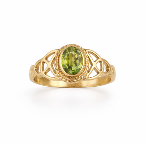 Bague en laiton avec péridot vert ovale facetté, taille fixe, élégante, sertie d'une monture marine, faite à la main, design de bijoux pour femmes - Product Image 1
