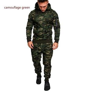 Men Hooded <b>Tracksuit</b> <b>Camouflage</b> Print Full Sleeve Regular Fit Casual Sportswear Set With Side Pockets Elastic Waist - Product Image 3