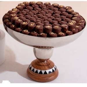 Recipiente Multifuncional para Servir Alimentos, Tazón de Metal con Acabado en Níquel Plateado y Base de Madera, Decoración para Restaurantes, Tazón para Servir Chocolate - Product Image 1