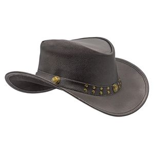 หมวกคาวบอยหนังนูบัคสีดำ ปีกกว้าง ตกแต่งด้วยแถบโลหะทองเหลือง - Product Image 2