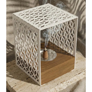 Modern Geometric Metal Mabkhara with Solid Wooden Base Luxury Laser-Cut Bakhoor & Oud Burner for Ramadan Decor and <b>Eid</b> <b>Gifts</b> - Product Image 3