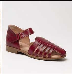 Burgundy Genuine Leather Flat Sandals Open Toe With Back <b>Strap</b> <b>Buckle</b> Closure Elegant Summer Style - Product Image 4