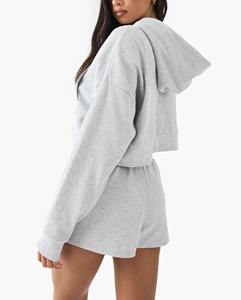 Conjunto de Sudadera y Pantalones Cortos de Felpa con Cuello Redondo y Puños Acanalados para Mujer, Tallas Grandes, Personalizable con Logotipo - Product Image 3