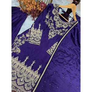 Top de fiesta de mujer de diseñador y conjunto Dupatta elegante Plazzo con hermosos adornos - Product Image 4