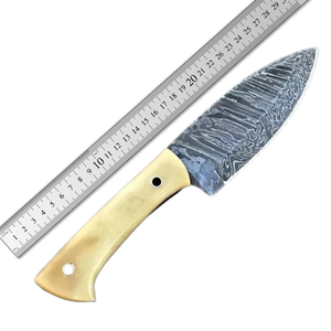 Couteau de chasse et de camping multifonctionnel ZA Damascus Maker Premium en acier Damas à haute teneur en carbone, lame droite, manche en os - Product Image 4