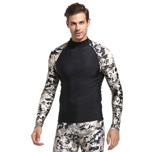 Custom Design Men's Long Sleeve Rash Guard Breathable Heat-Transfer Spandex/Polyester <b>Compression</b> Swim Shirt Windproof UPF50 - Product Image 3