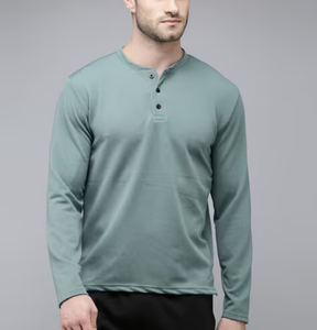 OEM Factory Direct Sale Men's T-Shirt 100% Cotton Henley Neck Button Placket Design Custom Logo Long Sleeve 200 GSM Regular Fit - Product Image 4