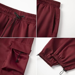 Pantalon de jogging rouge pour homme, taille élastique, cordon de serrage, poches cargo, coupe décontractée, léger, respirant, en coton, automne - Product Image 2