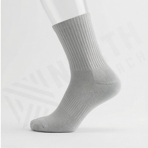 Crew <b>Socks</b> Solid Gray 100% Cotton Breathable Knitted Regular Style Adult Daily Casual Spring Wear - Product Image 3