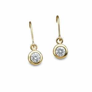 Pendientes de aro finos con diamantes de corte redondo, oro amarillo de 14 quilates, diamantes cultivados en laboratorio, engastados en bisel, pendientes de aro colgantes con diamantes para mujer - Product Image 3