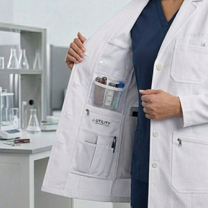 Bata de laboratorio médica de longitud completa para mujer, para médicos y enfermeras – Uniforme de hospital de poliéster y elastano, corte regular - Product Image 4