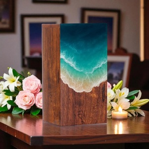 Urna Funeraria Artesanal de Madera de Palisandro con Resina de Ola Oceánica, Recuerdo Conmemorativo - Product Image 5