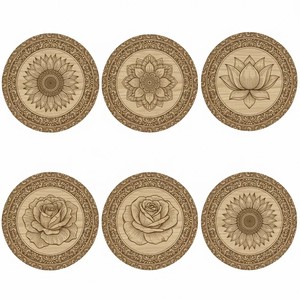 Sous-verres texturés bohèmes en bois d'acacia écologique faits à la main, couleur ambre clair naturel - Vente en gros - Product Image 1