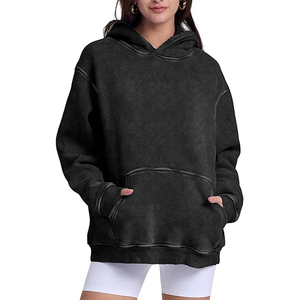 เสื้อฮู้ดโอเวอร์ไซส์ สีพื้น ผ้าฝ้ายเฟรนช์เทอร์รี่ ทรงลำลอง ใส่สบาย มีกระเป๋าหน้า เหมาะสำหรับใส่ในฤดูใบไม้ร่วง - Product Image 2