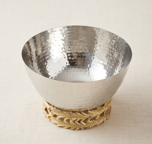 Bol en métal martelé avec support à plumes et ruban, idéal pour les salades de fruits, les noix, parfait pour les mariages, les hôtels, les restaurants, pour servir sur la table. - Product Image 4
