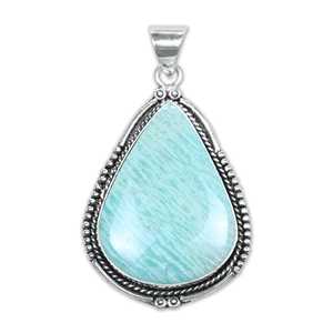 Colgantes de diseño vintage de amazonita y latón, hechos a mano, chapados en plata, surtidos, de moda, collares de colgantes naturales para bodas - Product Image 2