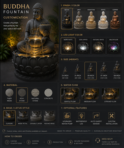 Fuente de Agua de Buda de Lujo con Luz LED Blanca Cálida, Acabado en Piedra Negra para Interiores y Exteriores, Decoración de Jardín para Meditación - Product Image 5